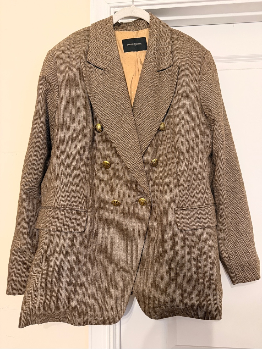 Banana Republic Factory Tan-Brown Tweed Double-Breasted Blazer